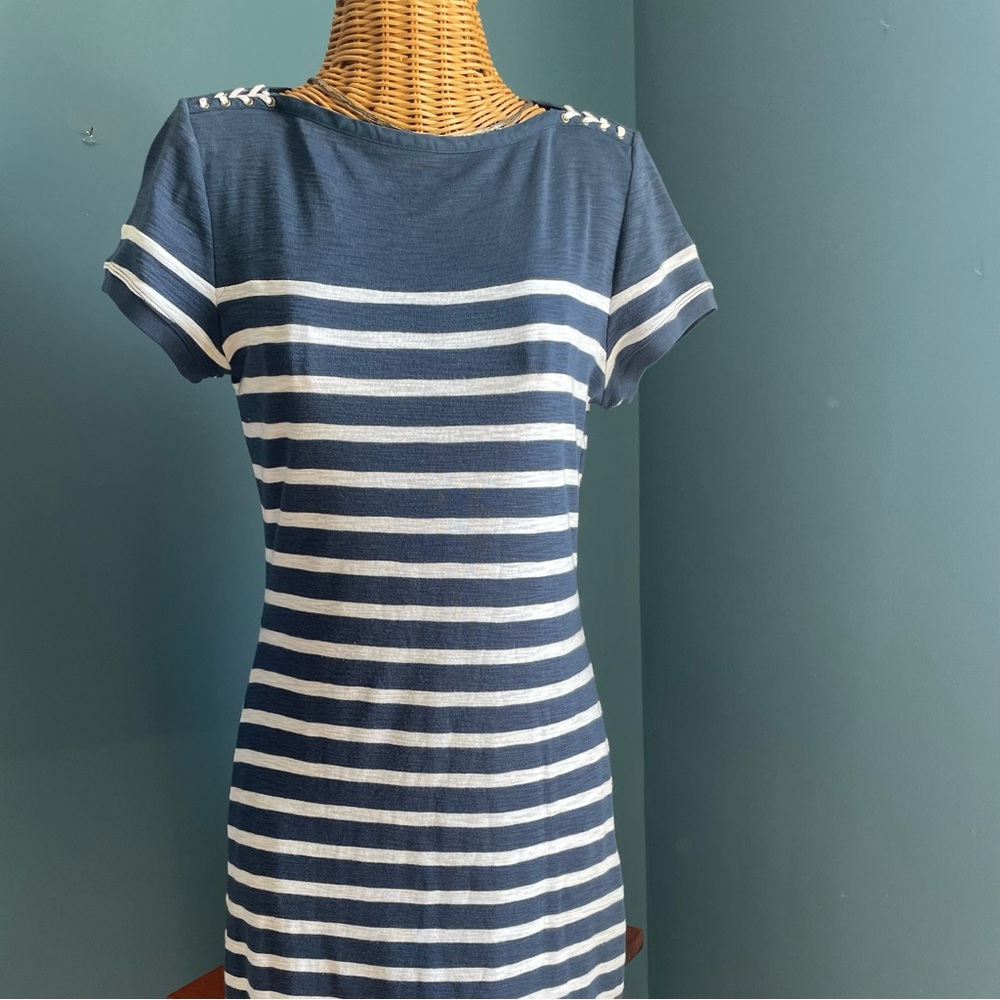 LRL Lauren Jean Co. Ralph Lauren Navy Blue White Striped Dress Nautical Size M